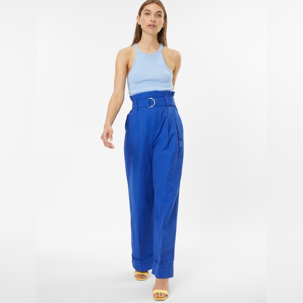 Banana Republic WIDE-LEG PAPERBAG BELTED PLEATED PANT TROUSER BLUE size 12 NWT